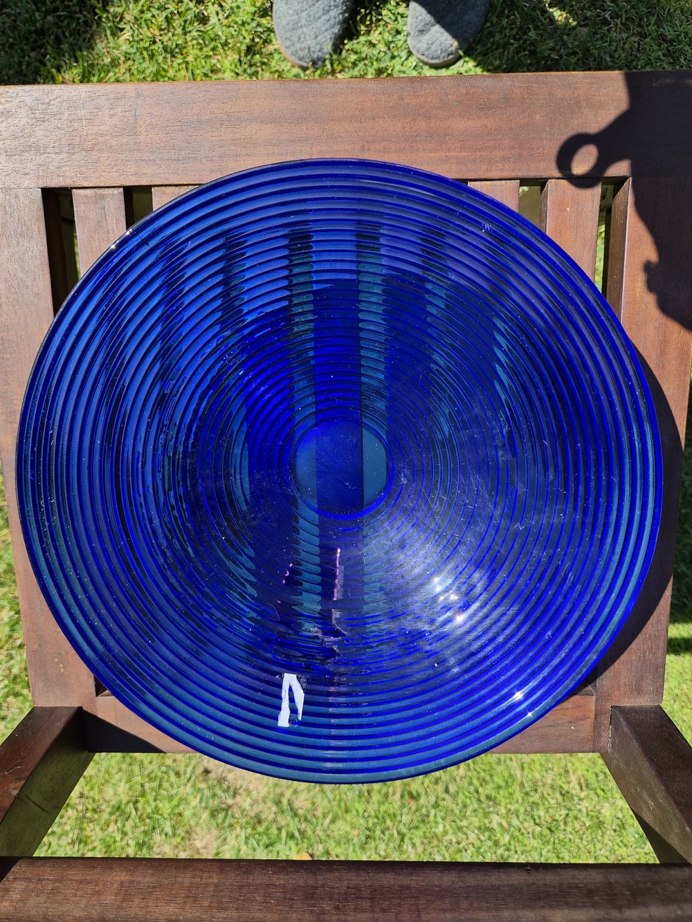 Vintage MCM Cobalt Blue Ribbed Glass Bowl • Mid Century Modern Decor #2 - Picture 3 of 6